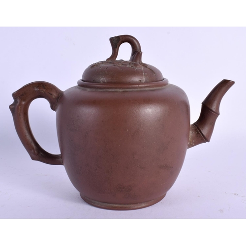 1601 - A LATE 19TH CENTURY CHINESE YIXING POTTERY TEAPOT AND COVER decorated with prunus. 16 cm x 14 cm.