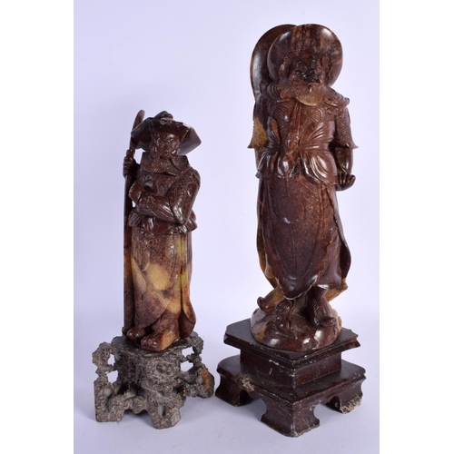 1602 - A LARGE PAIR OF LATE 19TH CENTURY CHINESE CARVED SOAPSTONE FIGURES Late Qing. 32 cm high.