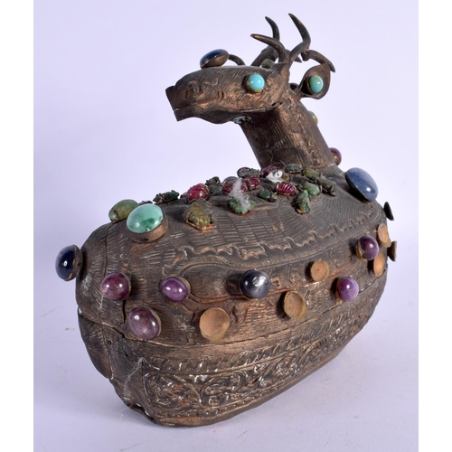 1604 - AN EARLY 20TH CENTURY CHINESE PAKTONG BOX AND COVER inset with hardstones. 15 cm x 15 cm.