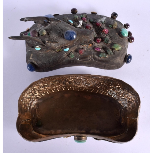 1604 - AN EARLY 20TH CENTURY CHINESE PAKTONG BOX AND COVER inset with hardstones. 15 cm x 15 cm.