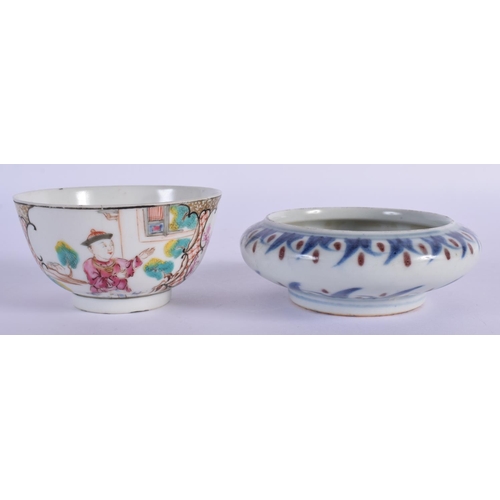 1609 - AN 18TH CENTURY CHINESE EXPORT FAMILLE ROSE BOWL Qianlong, together with a brush washer. Largest 8.5... 