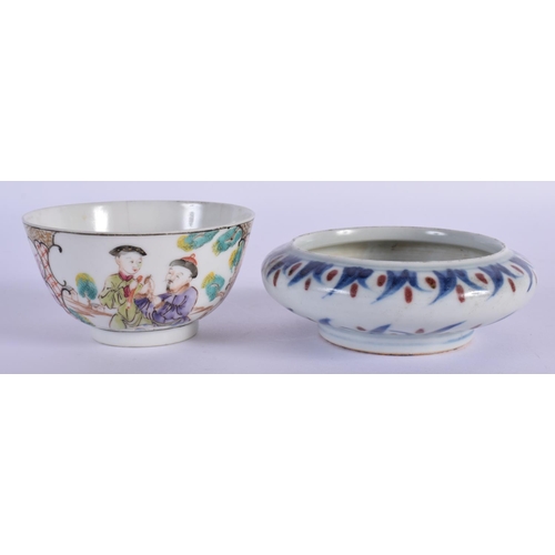 1609 - AN 18TH CENTURY CHINESE EXPORT FAMILLE ROSE BOWL Qianlong, together with a brush washer. Largest 8.5... 