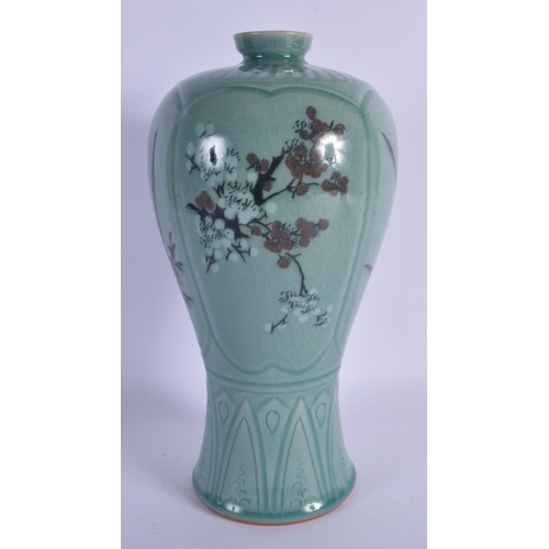 1613 - A KOREAN CELADON MEIPING STYLE VASE painted with flowers. 28 cm high.