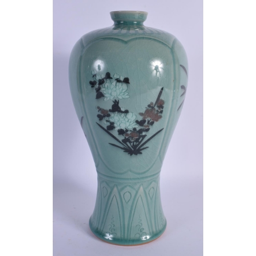 1613 - A KOREAN CELADON MEIPING STYLE VASE painted with flowers. 28 cm high.