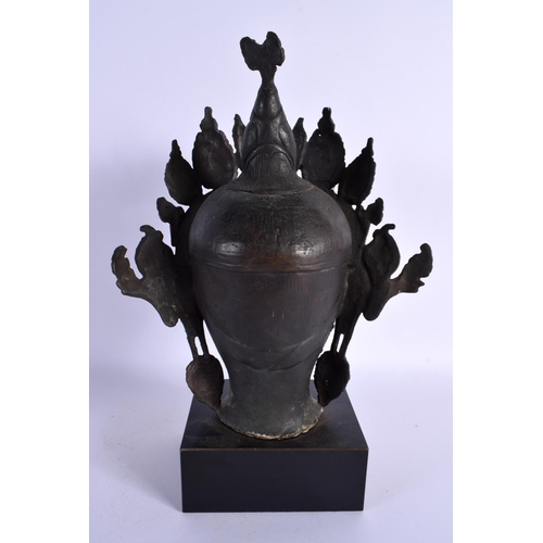 1621 - A LATE 19TH CENTURY CHINESE TIBETAN BRONZE BUST OF A BUDDHA inset with gem stones. 32 cm high.