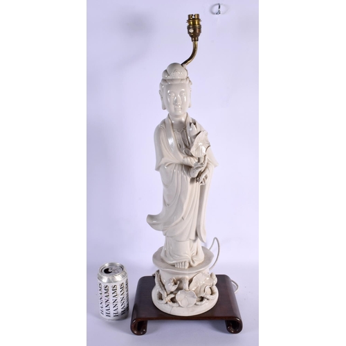 1627 - A LARGE EARLY 20TH CENTURY CHINESE BLANC DE CHINE PORCELAIN FIGURE converted to a lamp. 58 cm high o... 