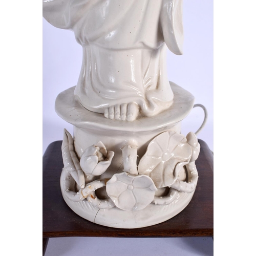 1627 - A LARGE EARLY 20TH CENTURY CHINESE BLANC DE CHINE PORCELAIN FIGURE converted to a lamp. 58 cm high o... 