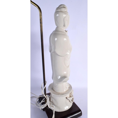 1627 - A LARGE EARLY 20TH CENTURY CHINESE BLANC DE CHINE PORCELAIN FIGURE converted to a lamp. 58 cm high o... 