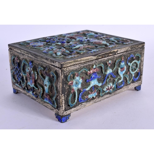 1631 - AN EARLY 20TH CENTURY CHINESE ENAMELLED WHITE METAL BOX AND COVER decorated with foliage. 10 cm x 9 ... 