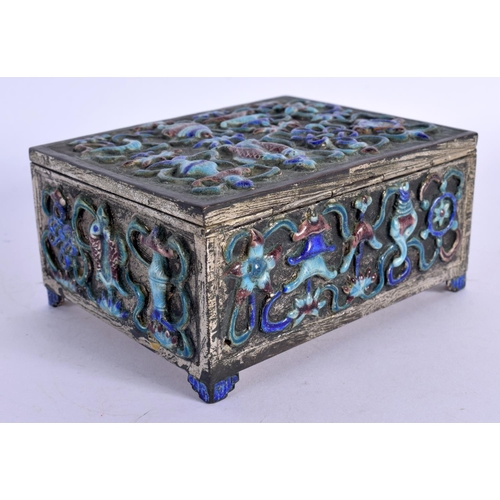 1631 - AN EARLY 20TH CENTURY CHINESE ENAMELLED WHITE METAL BOX AND COVER decorated with foliage. 10 cm x 9 ... 