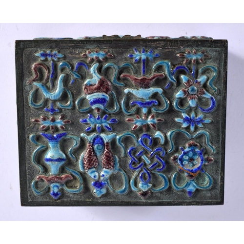 1631 - AN EARLY 20TH CENTURY CHINESE ENAMELLED WHITE METAL BOX AND COVER decorated with foliage. 10 cm x 9 ... 