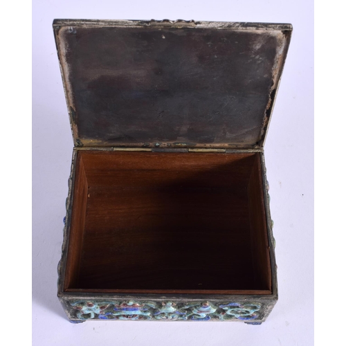 1631 - AN EARLY 20TH CENTURY CHINESE ENAMELLED WHITE METAL BOX AND COVER decorated with foliage. 10 cm x 9 ... 