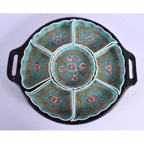 1648 - A CHINESE REPUBLICAN PERIOD HORDEVRES SET OF DISHES painted with flowers. 30 cm diameter.