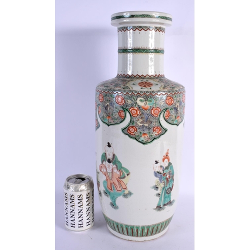 1657 - A LARGE 19TH CENTURY CHINESE FAMILLE VERTE PORCELAIN ROUEAU VASE Kangxi style. 46 cm x 13 cm.