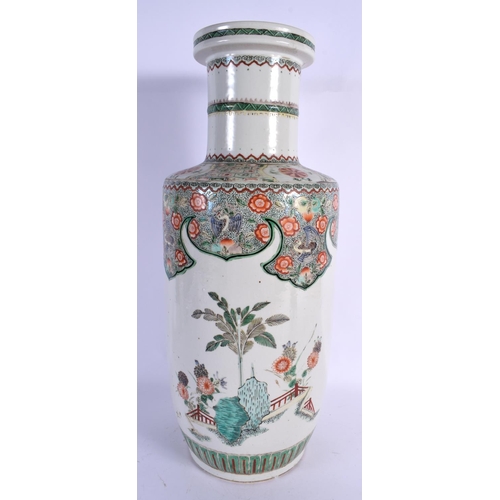 1657 - A LARGE 19TH CENTURY CHINESE FAMILLE VERTE PORCELAIN ROUEAU VASE Kangxi style. 46 cm x 13 cm.