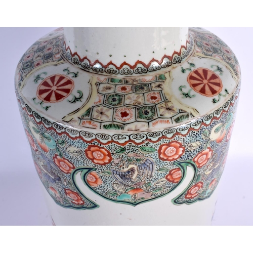 1657 - A LARGE 19TH CENTURY CHINESE FAMILLE VERTE PORCELAIN ROUEAU VASE Kangxi style. 46 cm x 13 cm.