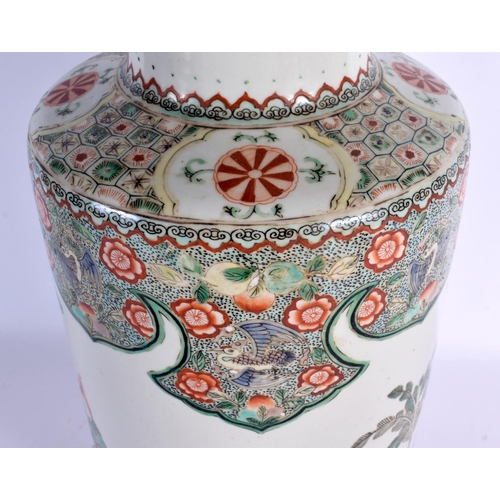 1657 - A LARGE 19TH CENTURY CHINESE FAMILLE VERTE PORCELAIN ROUEAU VASE Kangxi style. 46 cm x 13 cm.