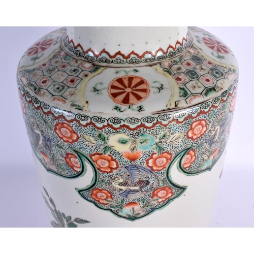 1657 - A LARGE 19TH CENTURY CHINESE FAMILLE VERTE PORCELAIN ROUEAU VASE Kangxi style. 46 cm x 13 cm.