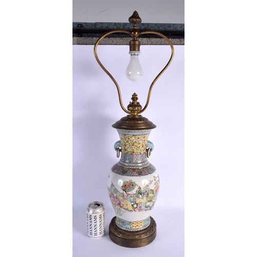 1660 - A LARGE 19TH CENTURY JAPANESE MEIJI PERIOD FAMILLE ROSE TYPE VASE converted to a lamp, painted with ... 