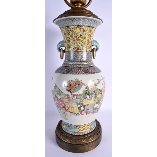 1660 - A LARGE 19TH CENTURY JAPANESE MEIJI PERIOD FAMILLE ROSE TYPE VASE converted to a lamp, painted with ... 