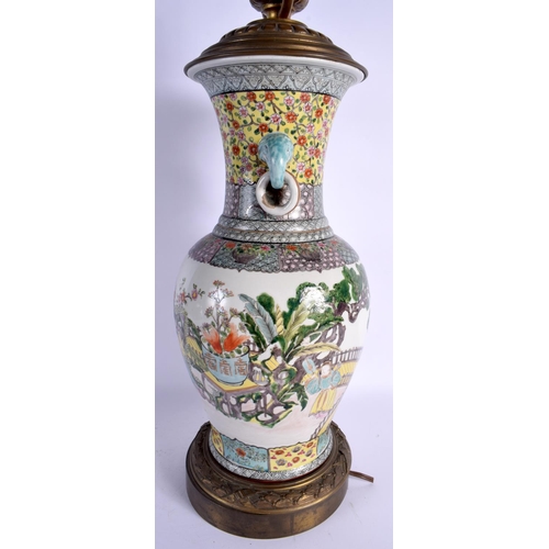 1660 - A LARGE 19TH CENTURY JAPANESE MEIJI PERIOD FAMILLE ROSE TYPE VASE converted to a lamp, painted with ... 