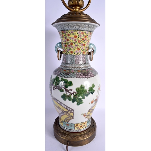 1660 - A LARGE 19TH CENTURY JAPANESE MEIJI PERIOD FAMILLE ROSE TYPE VASE converted to a lamp, painted with ... 