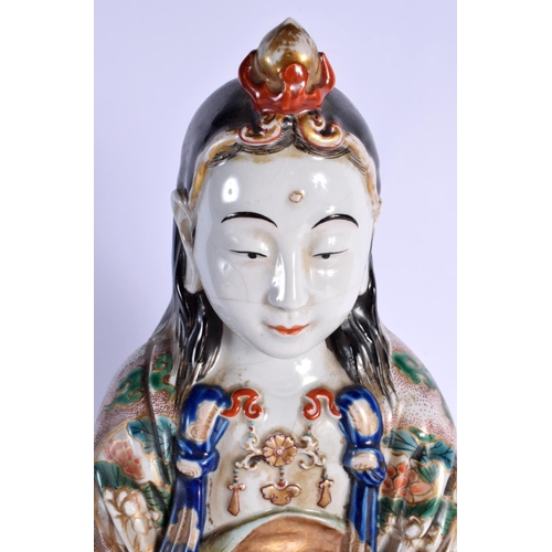 1666 - A LARGE 19TH CENTURY JAPANESE MEIJI PERIOD AO KUTANI PORCELAIN FIGURE modelled with a buddhistic lio... 