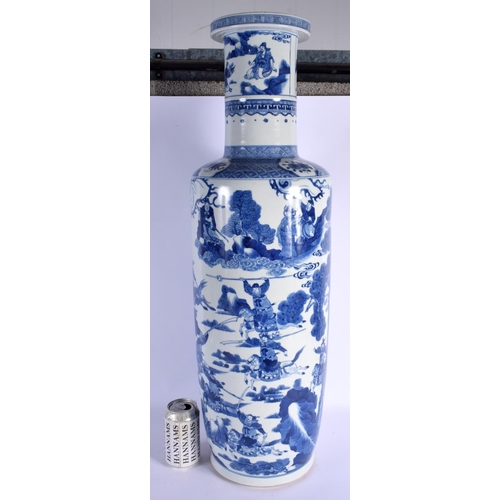 1668 - A VERY LARGE CHINESE BLUE AND WHITE PORCELAIN ROULEAU VASE probably 19th century, bearing Kangxi mar... 