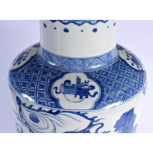 1668 - A VERY LARGE CHINESE BLUE AND WHITE PORCELAIN ROULEAU VASE probably 19th century, bearing Kangxi mar... 