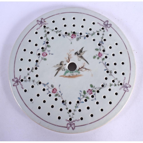 1678 - A RARE 18TH CENTURY CHINESE EXPORT FAMILLE ROSE STRAINING DISH Qianlong. 22 cm diameter.