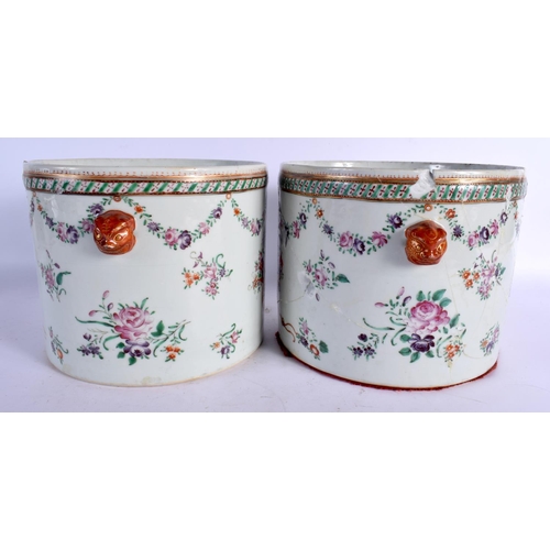 1687 - A LARGE PAIR OF 18TH CENTURY CHINESE EXPORT FAMILLE ROSE JARDINIERES Qianlong. 20 cm x 17 cm.