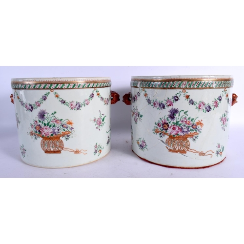 1687 - A LARGE PAIR OF 18TH CENTURY CHINESE EXPORT FAMILLE ROSE JARDINIERES Qianlong. 20 cm x 17 cm.