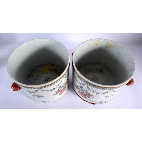 1687 - A LARGE PAIR OF 18TH CENTURY CHINESE EXPORT FAMILLE ROSE JARDINIERES Qianlong. 20 cm x 17 cm.