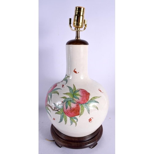 1695 - A CHINESE PORCELAIN POMEGRANATE VASE converted to a lamp. 46 cm high overall.