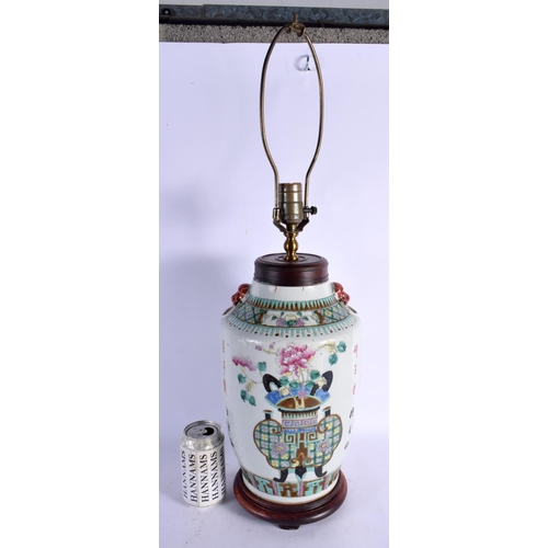 1696 - A 19TH CENTURY CHINESE FAMILLE ROSE PORCELAIN VASE Guangxu, converted to a lamp. 60 cm high overall.