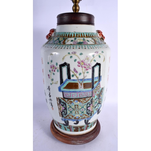 1696 - A 19TH CENTURY CHINESE FAMILLE ROSE PORCELAIN VASE Guangxu, converted to a lamp. 60 cm high overall.