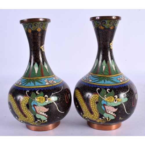 1702 - A PAIR OF EARLY 20TH CENTURY CHINESE CLOISONNE ENAMEL VASES Late Qing/Republic. 15.5 cm high.