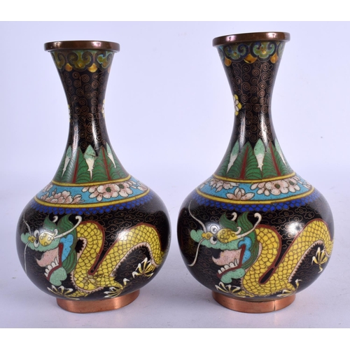 1702 - A PAIR OF EARLY 20TH CENTURY CHINESE CLOISONNE ENAMEL VASES Late Qing/Republic. 15.5 cm high.