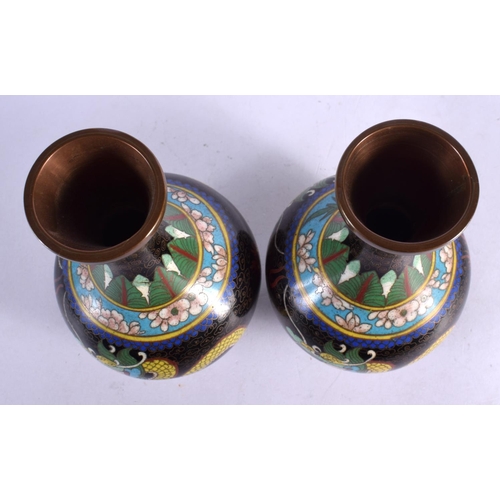 1702 - A PAIR OF EARLY 20TH CENTURY CHINESE CLOISONNE ENAMEL VASES Late Qing/Republic. 15.5 cm high.