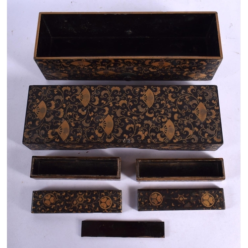 1709 - THREE 19TH CENTURY JAPANESE MEIJI PERIOD GOLD LACQUERED BOXES. Largest 22 cm x 8 cm. (3)