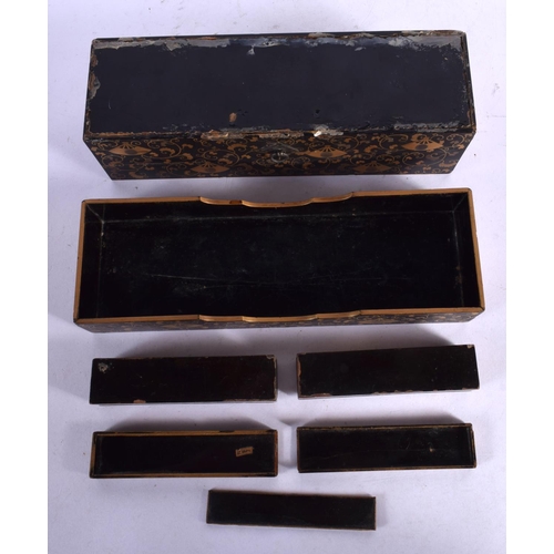 1709 - THREE 19TH CENTURY JAPANESE MEIJI PERIOD GOLD LACQUERED BOXES. Largest 22 cm x 8 cm. (3)