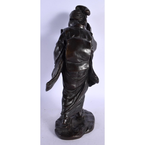 1710 - A LARGE 19TH CENTURY JAPANESE MEIJI PERIOD BRONZE OKIMONO modelled as a geisha. 31 cm high.