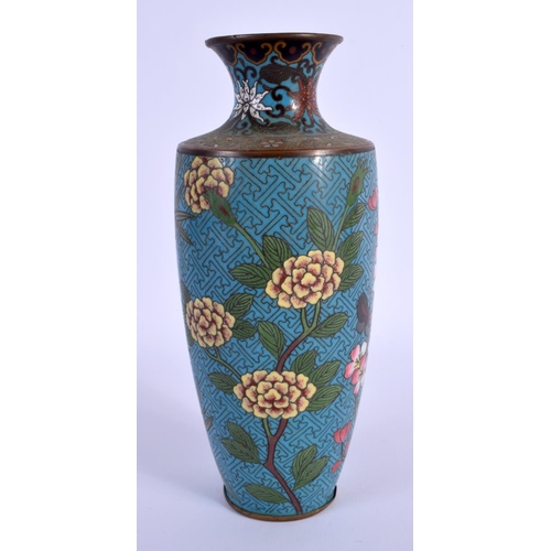 1737 - A LATE 19TH CENTURY JAPANESE MEIJI PERIOD CLOISONNE ENAMEL VASE decorated with foliage. 18 cm high.