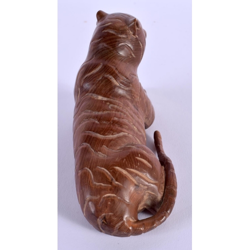 1739 - A JAPANESE CARVED BOXWOOD OKIMONO OF A TIGER. 13 cm x 7 cm.