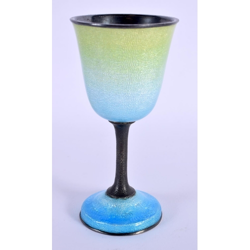 1741 - A JAPANESE TAISHO PERIOD SILVER AND ENAMEL GOBLET decorated with foliage. 61 grams. 10 cm x 5 cm.