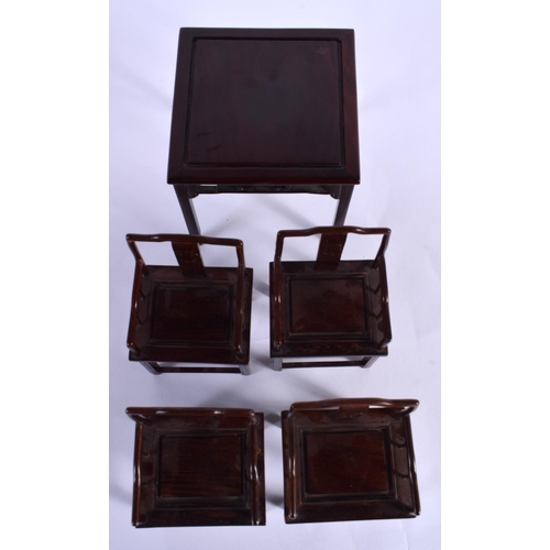 1749 - A RARE GROUP OF EARLY 20TH CENTURY CHINESE CARVED WOOD MINIATURE FURNITURE formed as a two pairs of ... 