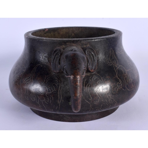 1757 - AN EARLY 20TH CENTURY CHINESE SILVER INLAID BRONZE CENSER Late Qing/Republic. 21 cm wide.