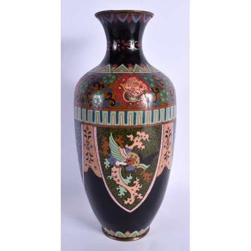 1758 - A LARGE EARLY 20TH CENTURY JAPANESE MEIJI PERIOD CLOISONNE ENAMEL VASE decorated with birds. 34 cm h... 