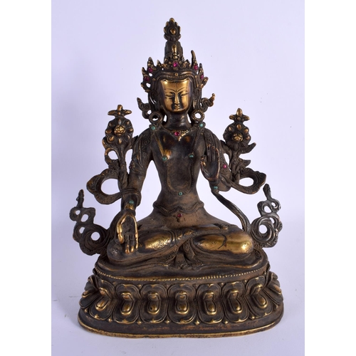 1766 - A CHINESE TIBETAN JEWELLED BRONZE BUDDHA 20th Century. 24 cm x 13 cm.