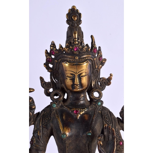 1766 - A CHINESE TIBETAN JEWELLED BRONZE BUDDHA 20th Century. 24 cm x 13 cm.